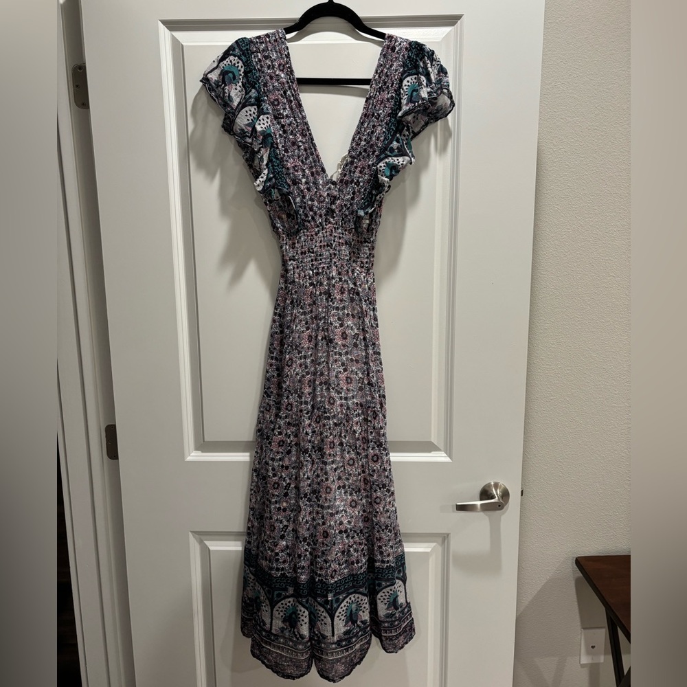 Free People Multicolor V-Neck Maxi Dress